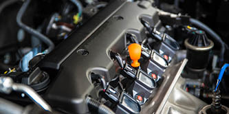 The powerful engine of a car. Internal design of engine with combustion and valve in dark tone