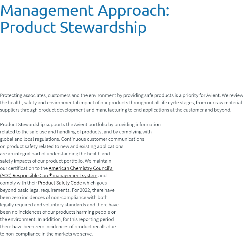 Management Approach: Product Stewardship Protecting associates, customers and the environment by providing safe produ...