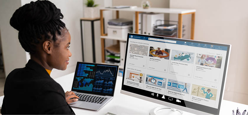 Watching Video Conference Business Webinar On Computer